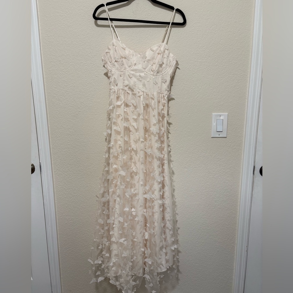NWT Thirty Thirty Elegant Cream Dress with Butterfly Appliqué